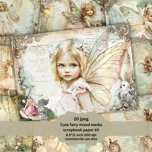 Kit per diario di fate con bellissimi motivi floreali shabby, download istantaneo, album di ritagli digitali, fogli di collage fantasy con fate, stampabili, vintage