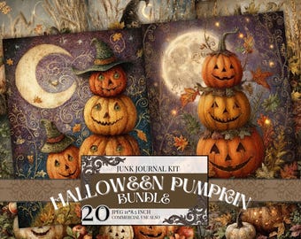 Vintage Halloween Pumpkin Junk Journal Pages, Floral Ephemera Pack, Autumn Scrapbook Paper, Halloween JPEG Digital Download