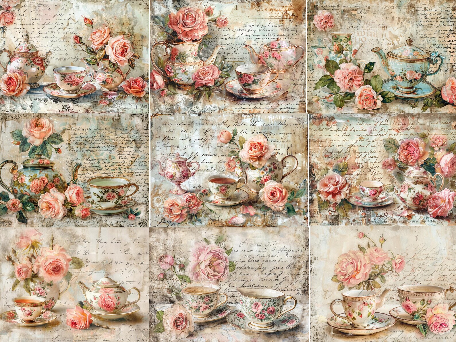 Vintage Tea Party Junk Journal Kit Printable JPG Pages With Ephemera ...
