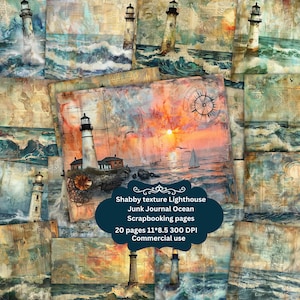 Vintage old Lighthouse Junk Journal Kit Shabby Chic sea Journal Pages ocean Water Digital Paper for Scrapbooking Grunge Journal Paper