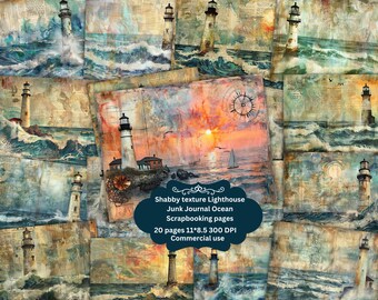 Vintage Lighthouse Junk Journal Kit: Shabby Chic Ocean Pages (Digital Download)