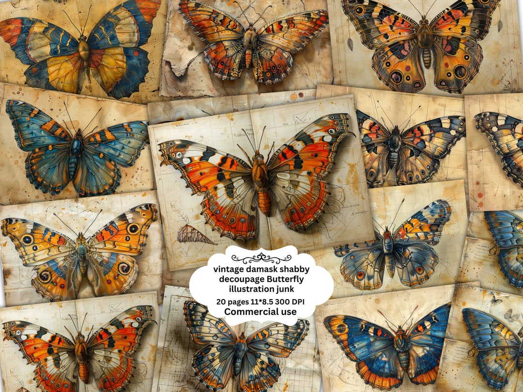 Boho Vintage Butterfly Junk Journal Kit Digital Papers Bohemian ...