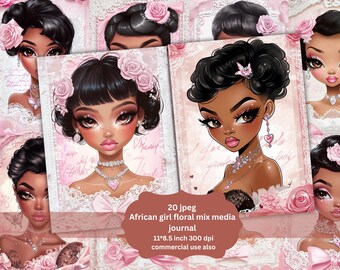 Pink African Queen Clipart Set: Vintage Floral PNG & JPG (Digital Download)