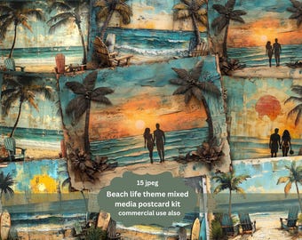 Sea Beach life junk journal , Beach Junk Journal, Coastal Journal Kit, Nautical Scrapbook, Vintage Beach Theme, Ocean Background Set, Printa