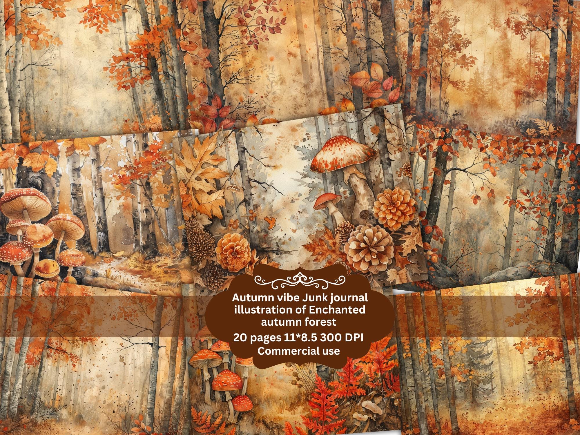 Autumn Enchanted Forest Watercolor Junk Journal Kit Fall Trees ...