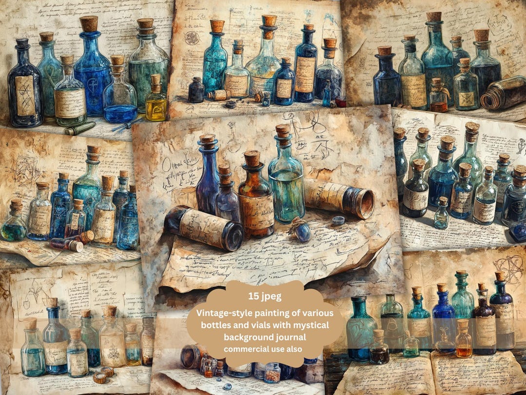 Vintage Apothecary Bottles Junk Journal Pages, Digital Scrapbook Paper ...