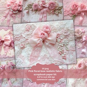 Vintage roze kant strik junk journal kant Junk Journal Papers, Lace & Bow Junk Journal Page, Shabby Chic Scrapbook Papers, Afdrukbaar, Ephemera