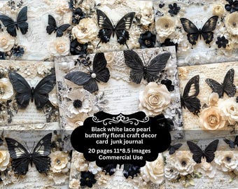 Gothic shabby junk journal Butterfly floral pearls Page Gothic collage sheets scrapbooking cards ephemera Dark Butterfly Junk Journal Kit