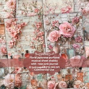 Páginas imprimíveis de diário de flores e perfumes, cartão vintage, folha de colagem digital, kit de diário de flores e itens efêmeros de álbum de recortes vitoriano