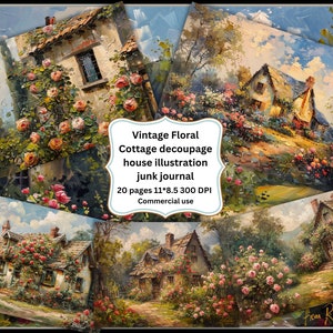Floral Cozy Cottage Junk Journal Pages, Digital Cottagecore Scrapbook Paper Kit, Vintage Floral Ephemera, Printable Watercolor Garden Art