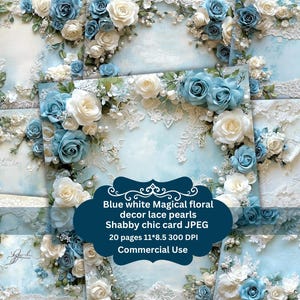 Blue floral decor floral Digital Junk Journal Pages JPG Printable Ephemera Scrapbooking Paper, wedding paper, Craft Clipart Images