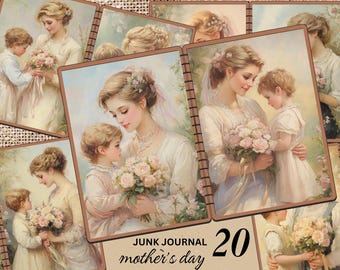 Victorian Mother and Child Junk Journal Kit, Romantic Vintage Motherhood Printable Paper, Floral Ephemera Scrapbook Pages, Cottagecore