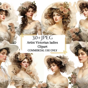 30+Victorian Artist Ladies Clipart Bundle,Scrapbooking Journal Bundle ,Elegant Victorian Ladies -Vintage Designs -Commercial Use Only