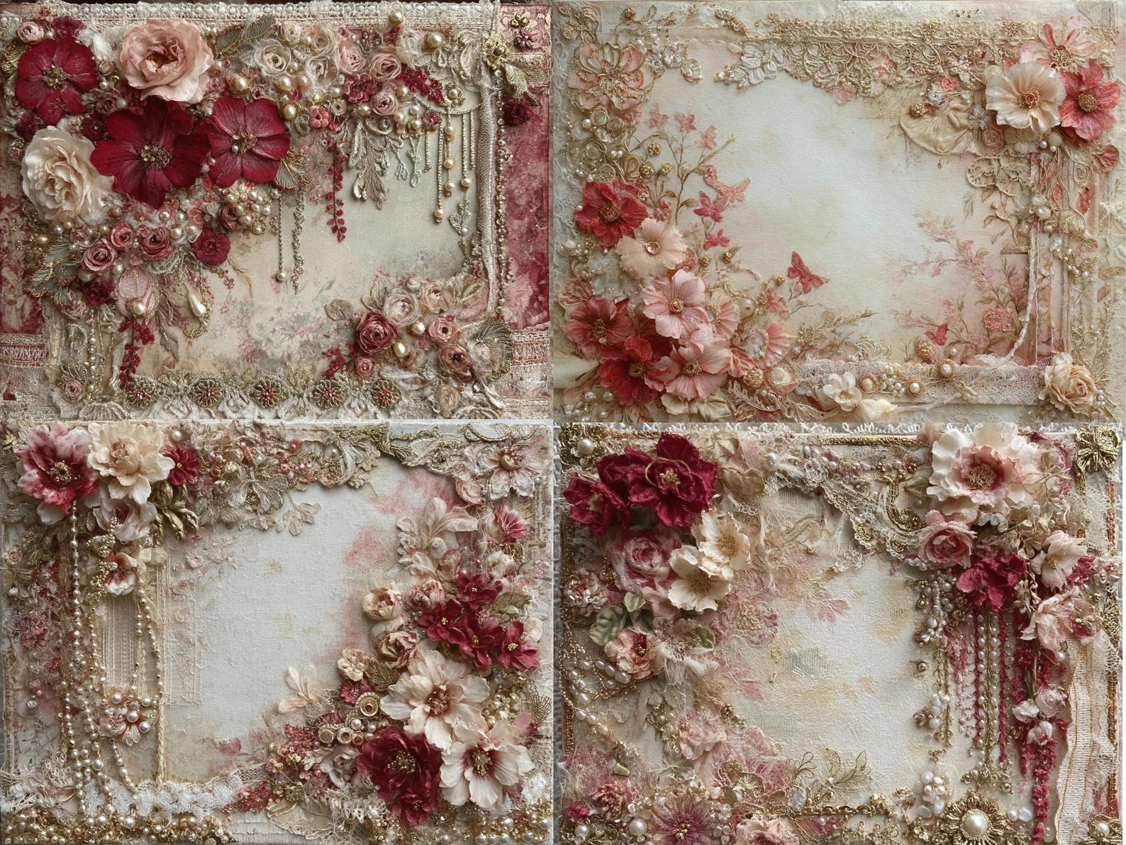Vintage Red Lace and Shabby Chic Pearls and Lace Junk Journal Pages ...