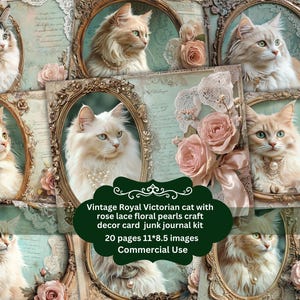 Álbum de recortes de gatos reais vitorianos, papéis de diário digitais, 20 páginas para impressão, cartões de diário, para álbuns de recortes, diários, colagens, criação de cartões