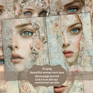 Fabric Lace Girl  half face Paper Collage with Junk Journal Printable Half Paper Scrapbook Digital Card Craft Book Jewelry Decoupage