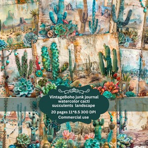 Desert Cactus Junk Journal Kit, 3d Watercolor Cactus Succulent Journal Pages, FLORAL Junk Journal Printable Paper, Digital Collage Sheet