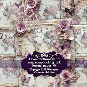 Vintage Landkarte Blumenseiten für Ihre Junk Journals, alte Handschrift, Ephemera Pack, Reisebuchumschläge, alte Perlenspitze alte Perle Scrapbook, Collage Scrap