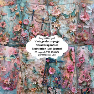 Starry Dragonfly Digital Paper, celestial digital junk journal paper fantasy dragonflies, scrapbook pages printable paper instant download