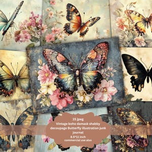 Boho Butterfly Junk Journal Printable, Butterfly, Vintage floral Journal Papers, Butterflies Junk Journal, Vintage Junk Journal Digi Kit