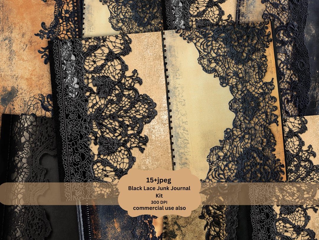 Black Lace Junk Journal Kit Halloween Ephemera Vintage Shabby Chic ...