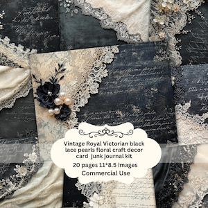Black shabby floral white Lace Printable, Digital, Download, Junk Journal, Collage, Ephemera, Scrapbook, Vintage, Paper, Junk Journal