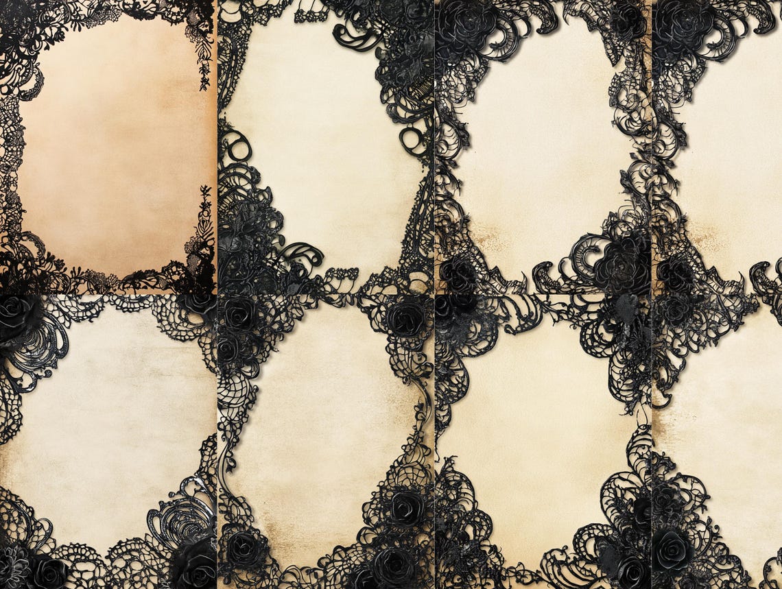 Dark Lace Shabby Junk Journal Printable Pages, Digital Lace Collage ...
