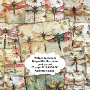 Enchanting Dragonflies Mixed Media, Paper, Dragonfly Junk Journal Printable, Digital Pages, Dragonflies Scrapbook, ATC Card, Invitation Card