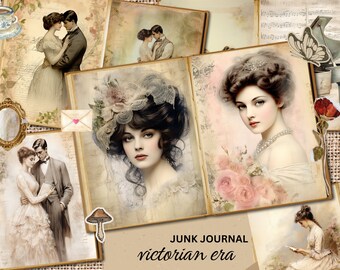 Victorian Era Junk Journal Kit - Vintage Ephemera, Antique Love Story, Romantic Scrapbook, Victorian Art, Junk Journaling Supplies