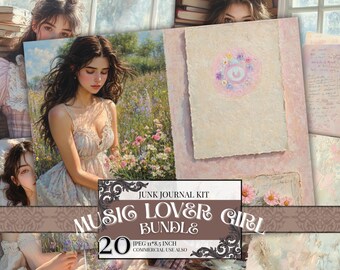 Kit de carnet de notes coquette romantique imprimable floral éphémères JPEG papier de scrapbooking vintage à télécharger