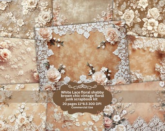 Brown white LACES pages printable | French Collage junk journal Mixed Media supplies | DiY Shabby chic papers card making scrapbook