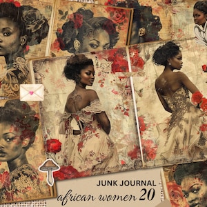 Beautiful Black Woman floral Ephemera Collage  fashion Junk Journal Collage Scrapbook Printable Pages