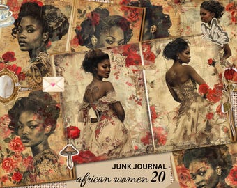 Black Woman Floral Ephemera: Junk Journal Printable Pages (Digital Download)
