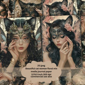 Black Witchy cat girl Junk journal paper, Black Junk Journal Pages, Dark Witch Fantasy, Magical Witchy Junk journal Kit, Halloween Digi Kit
