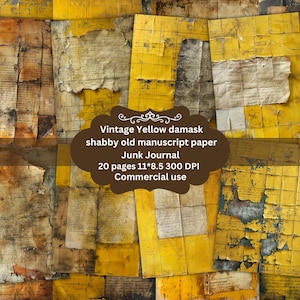 Distressed yellow Journal Pages, Digital junk Scrapbook Paper Kit, Antique Document Printable, Grunge Texture Collage Sheet, Vintage Paper