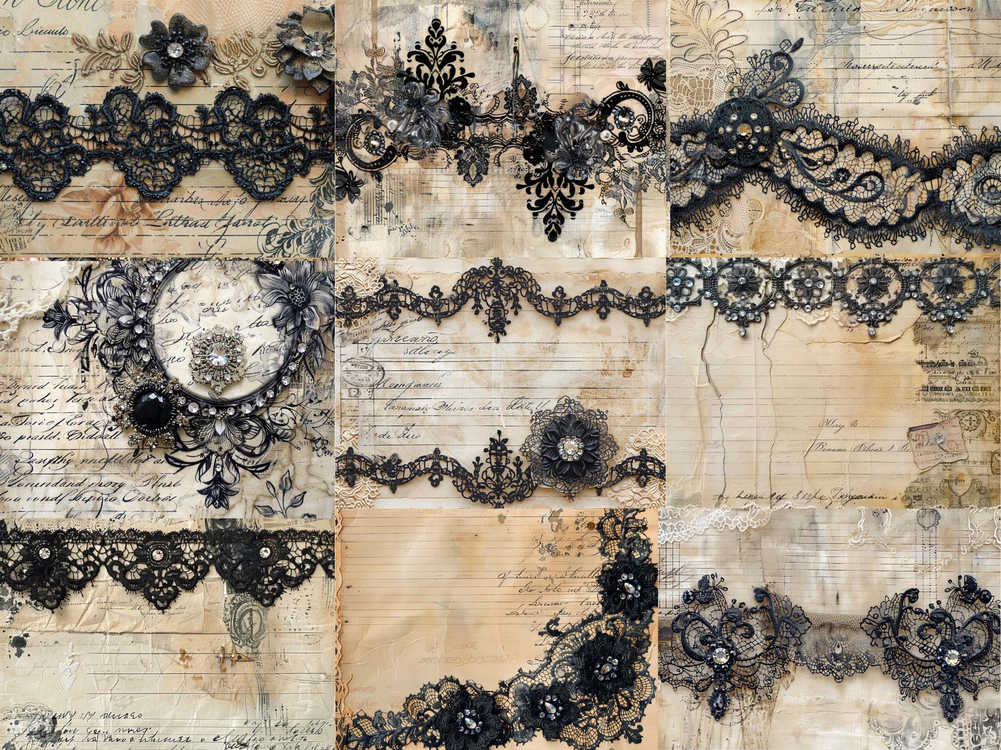 Black Lace Shabby Chic Junk Journal Kit Black Vintage Lace Ephemera ...