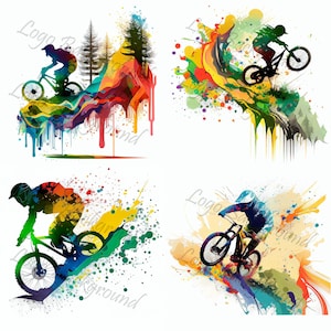 4x Mountainbike Motiv, Logo Biking, hochauflösende JPGs, 300 dpi, Polygon, Aquarell Stil, minimalistisch, Background, Icon, digital download