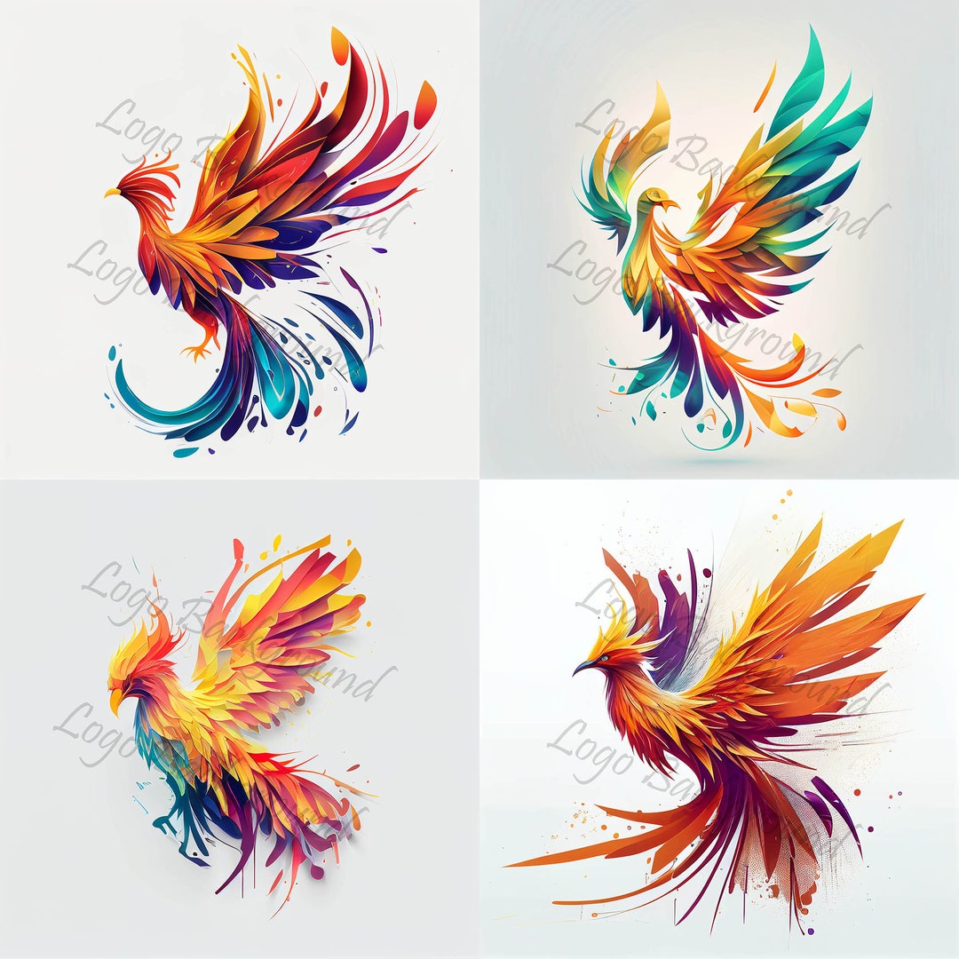 4x Polygon Phoenix Motif, Logo Animals, High-resolution Jpgs