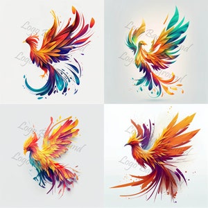 Motif 4x Polygon Phoenix, logo animaux, JPG haute résolution, 300 dpi, polygone, style aquarelle, minimaliste, téléchargement numérique, icône, fantaisie