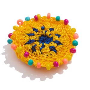 Handmade Crochet Earrings Charm / Knit Weaving Earring / with Beads / Boho Charm / Yellow Flower Earrings Beaded / Handmade DIY 3737mm Yellow