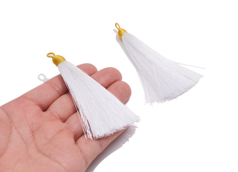 Colorful Silky Tassels Earrings Charm / Handmade Boho Tassels Earrings / with Iron Jump Ring / Solid Color Earrings / Jewelry DIY 8410mm White