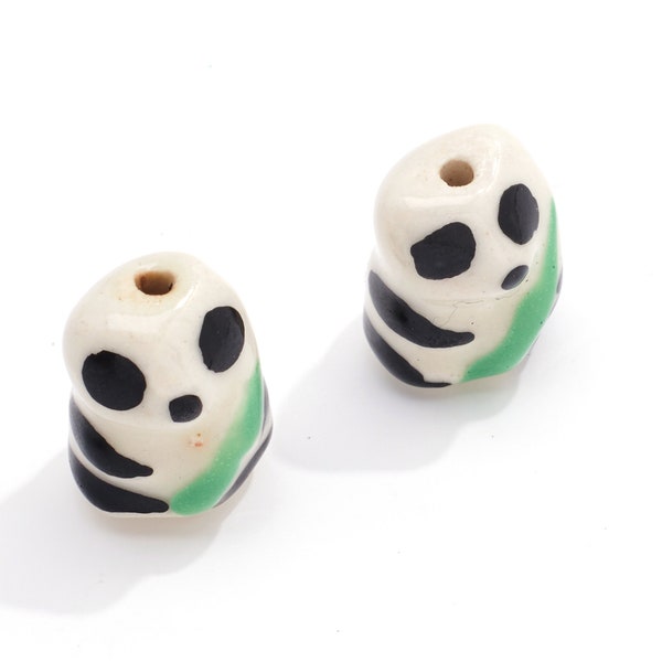 Glazed Ceramic Panda Beads / Carved Ceramic Beads / Bracelet Beads / Animal Charm Beads / Mini Panda Beads / Connector Beads / DIY 18*12mm.