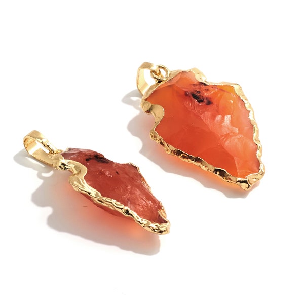 Carnelian Stone Alloy Pendant / Natural Stone / Ancient Ages Looking / Gold Tone Plating / Arrow Carnelian Earring Charm /Making DIY 33*17mm