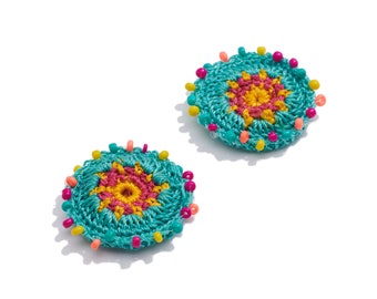 Handmade Crochet Earrings Charm / Knit Weaving Earring / with Beads / Boho Charm / Handmade Flower Earrings and Pendant / DIY 37*37mm