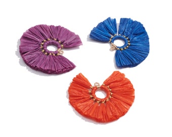 Raffia Fan Tassels Earring Charms / Handmade Raffia Tassel Pendant / Raffia Round Tassel Solid Color / Jewelry Accessories DIY 54*54mm