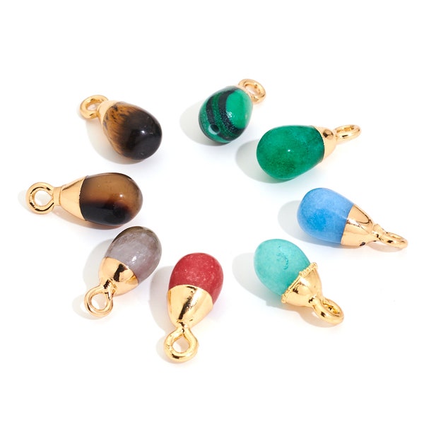 Drop Amethyst Natural Stone Pendant / Black Onyx Earring Charm / Gold Tone Plated / Aventurine Earring and Pendant / Gemstone DIY 14*6mm