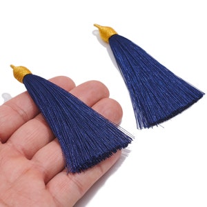 Colorful Silky Tassels Earrings Charm / Handmade Boho Tassels Earrings / with Iron Jump Ring / Solid Color Earrings / Jewelry DIY 8410mm Blue