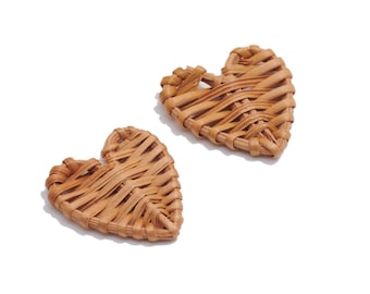 Handwoven Rattan Heart Earrings Charm / Handmade Rattan Lovely Heart Decorate / Wooden Straw Heart Earrings and Pendant /Handmade DIY42*43mm