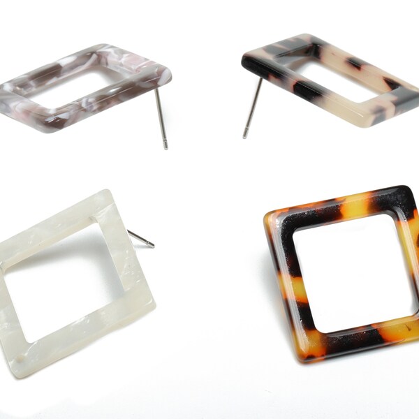 Acetate Rhombus Earring Stud / Tortoise Shell Earring Post / Acetate Square Earring Connector / With Hole Earrings Stud / DIY 16*12 mm.