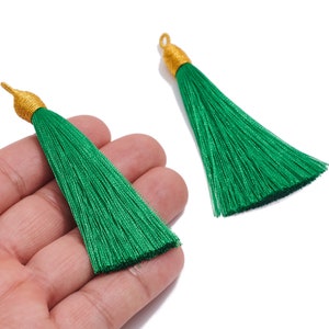 Colorful Silky Tassels Earrings Charm / Handmade Boho Tassels Earrings / with Iron Jump Ring / Solid Color Earrings / Jewelry DIY 8410mm Green